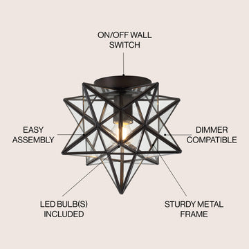 Stella 12" Moravian Star Metal/Clear Glass LED Flush Mount